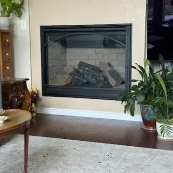 Contemporary living room with fireplace