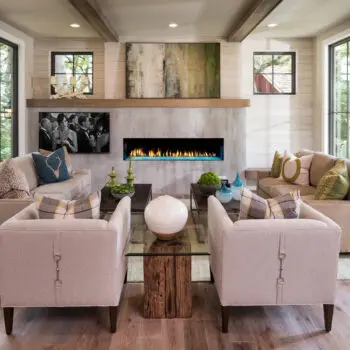 Modern living room with fireplace