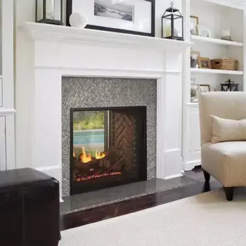 Living room fireplace with chair