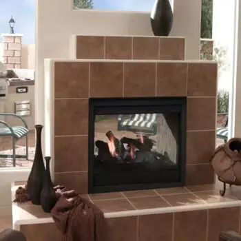 Indoor fireplace with tiled surround