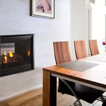 Modern dining room fireplace installation