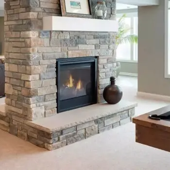 Stone fireplace modern living room