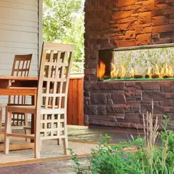 Outdoor fireplace patio seating area