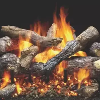 Fireplace logs with bright flames