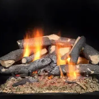 Fireplace logs burning with flames