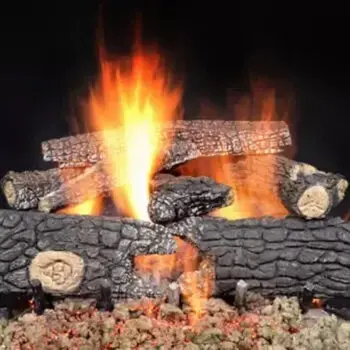 Fireplace logs burning bright flame