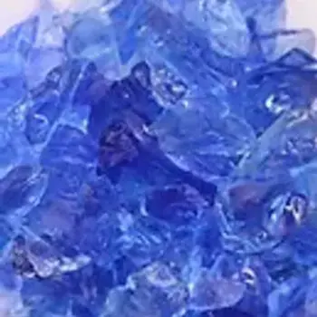 Blue glass fireplace crystals closeup