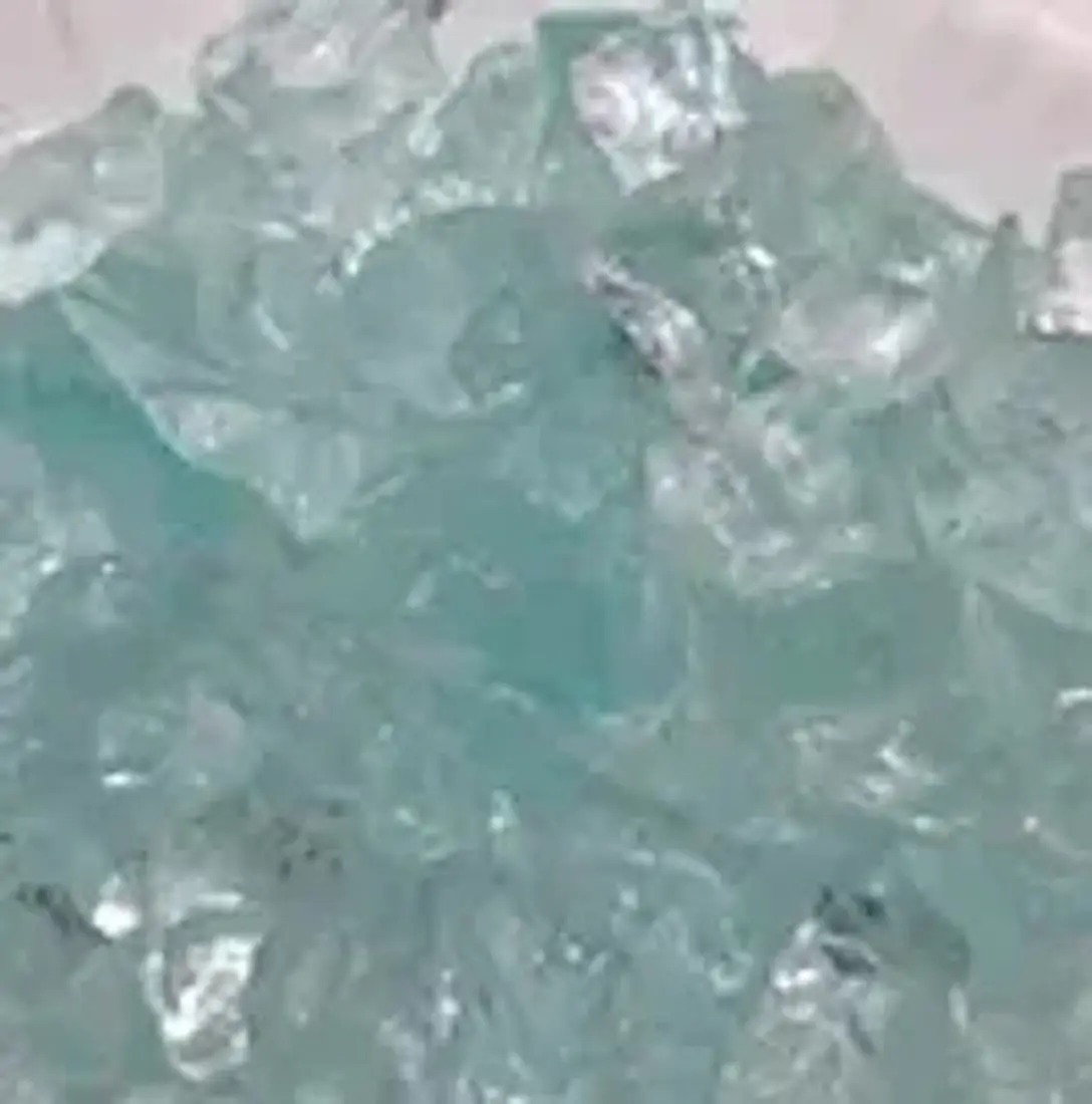 Blue fireplace glass crystals closeup