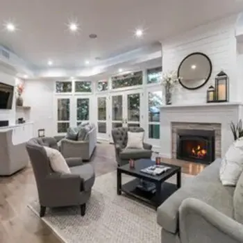 Modern living room with fireplace