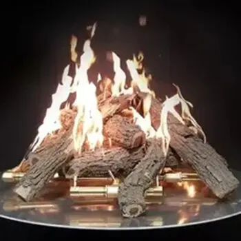 Burning logs on metallic surface
