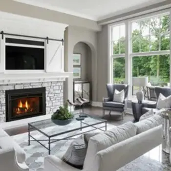 Modern living room with fireplace