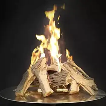 Burning logs on metal surface
