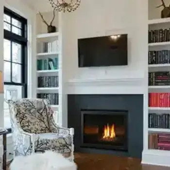 Modern living room with fireplace