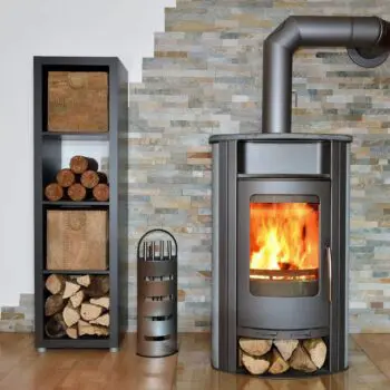 Modern wood-burning stove fireplace setup