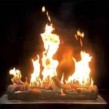 Flames burning over artificial logs