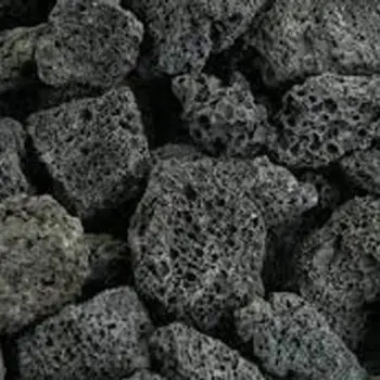 Porous black lava rocks pile