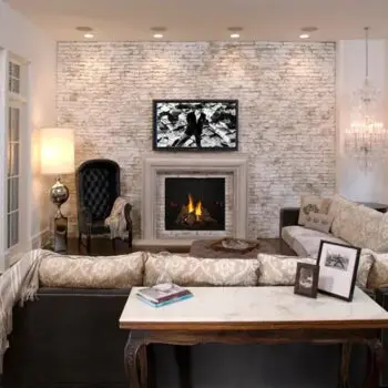 Living room cozy fireplace setting