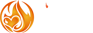 Orange flame logo and text