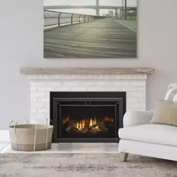 White brick fireplace cozy room