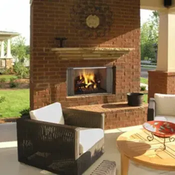 Outdoor patio brick fireplace chairs