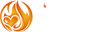 Orange flame logo and text